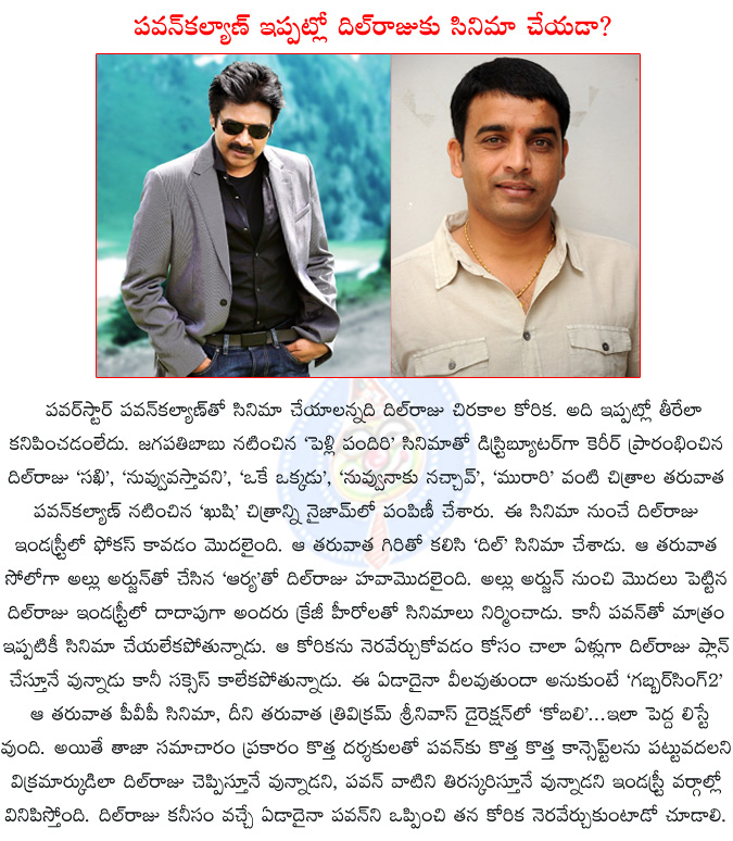 dil raju,pawan kalyan,dil raju pawan kalyan team up?,dil raju unfulfilled dream,dil raju dream come true,pawan kalyan given green signal to dil raju?,gabbarsingh,kobali,trivikram srinivas,sampath nandi,  dil raju, pawan kalyan, dil raju pawan kalyan team up?, dil raju unfulfilled dream, dil raju dream come true, pawan kalyan given green signal to dil raju?, gabbarsingh, kobali, trivikram srinivas, sampath nandi, 